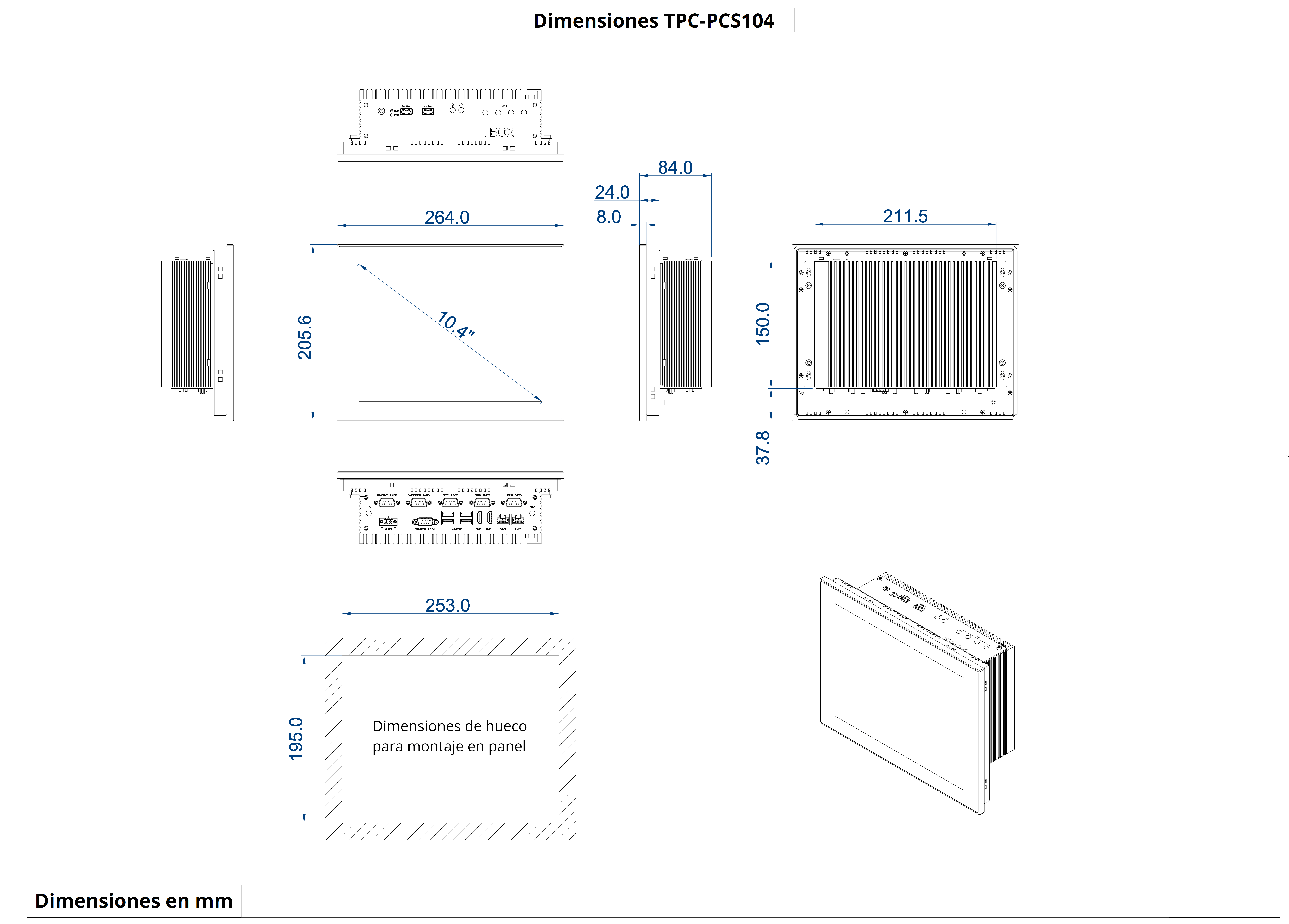 Dimensiones del producto TPC-PCS104