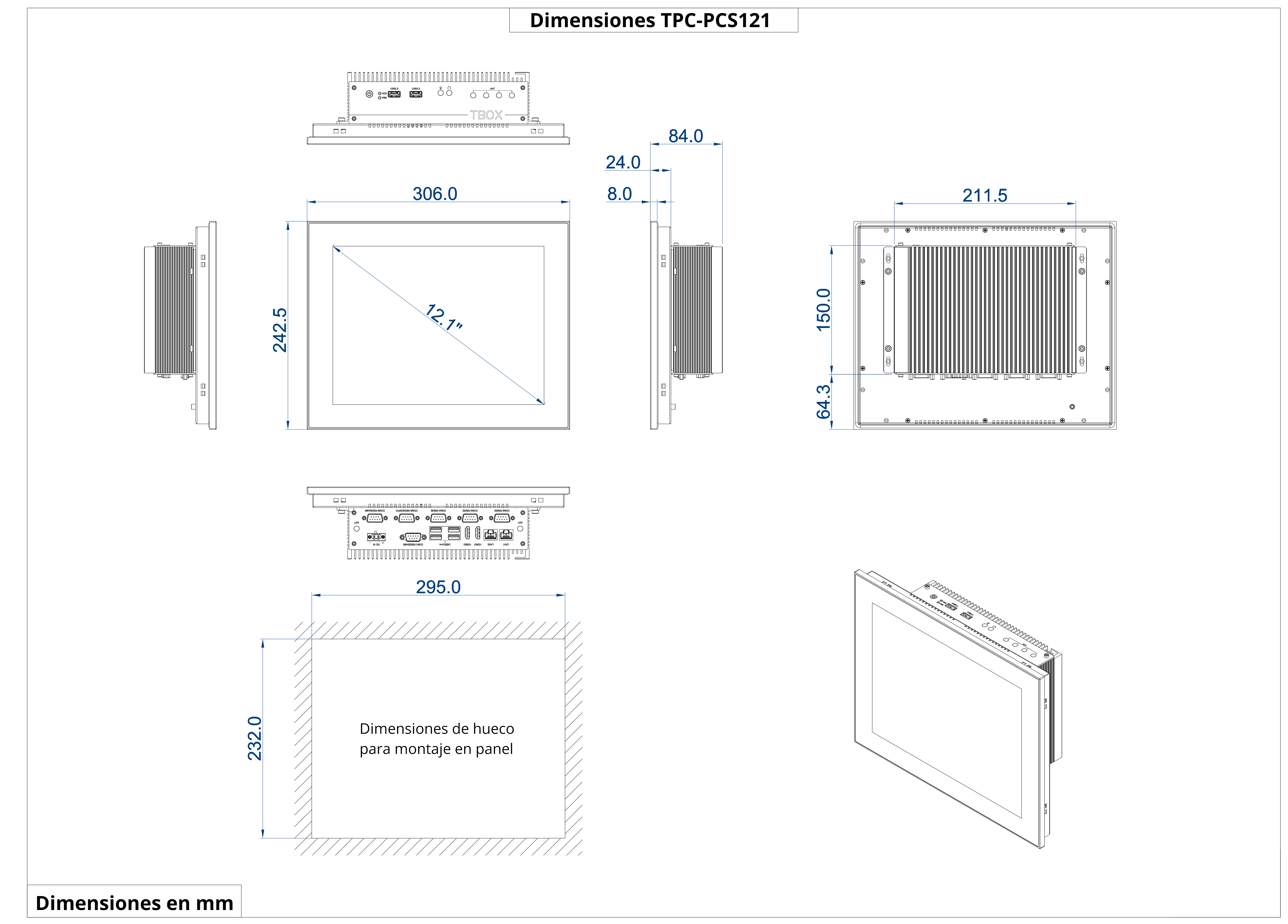 Dimensiones del producto TPC-PCS121