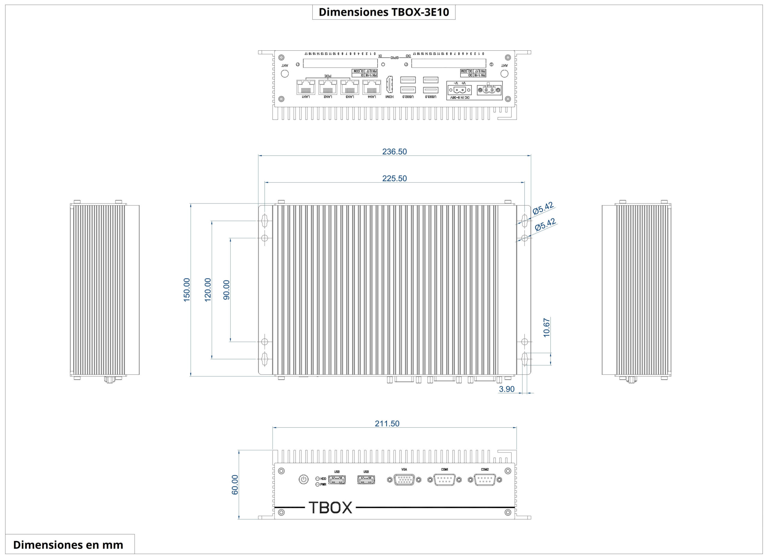 Dimensiones del producto TBOX-3e10